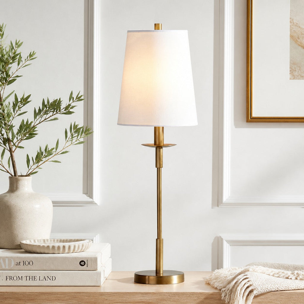 Rowan Linen Iron Table Lamp - Elegant Traditional Bedside Lighting | Souliia