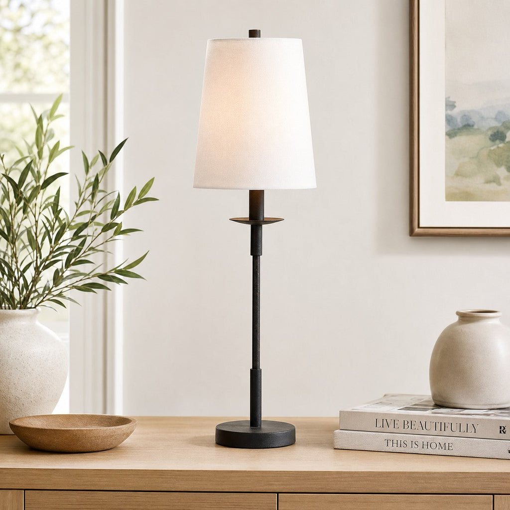 Rowan Linen Iron Table Lamp - Elegant Traditional Bedside Lighting | Souliia