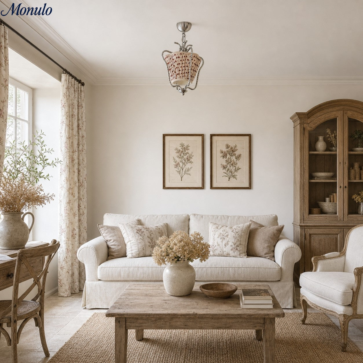 Solmire Floral Fabric Pendant Light - Pleated Cottage Ceiling Lamp for Dining Room or Kitchen Island | Souliia