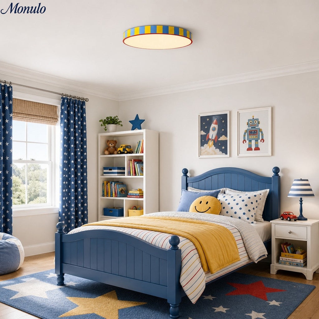 Saebery Modulo Stripe Flush Mount Ceiling Light - Round Striped Metal and Acrylic LED Fixture for Bedroom and Hallway | Souliia