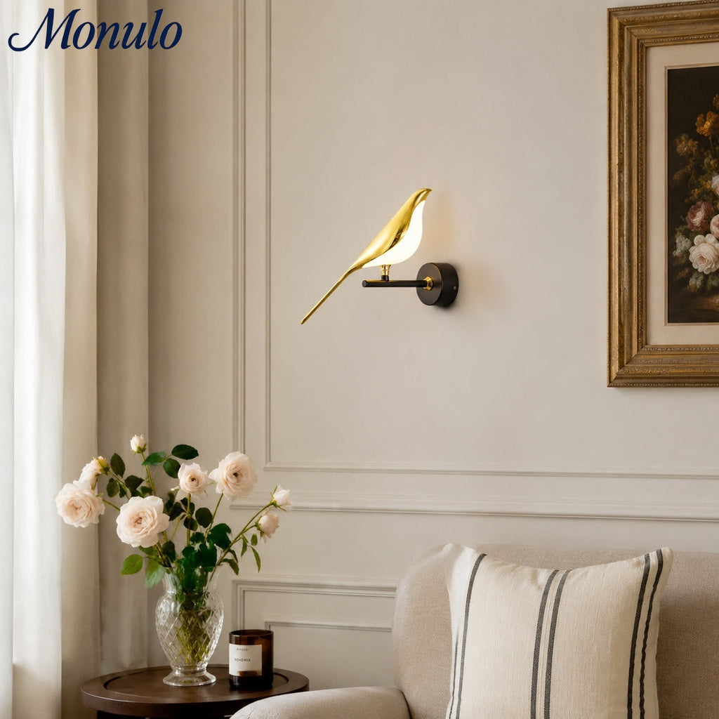 Pawdia Bird Wall Sconce - Metal Acrylic Modern LED Wall Lamp for Bedroom and Hallway | Souliia