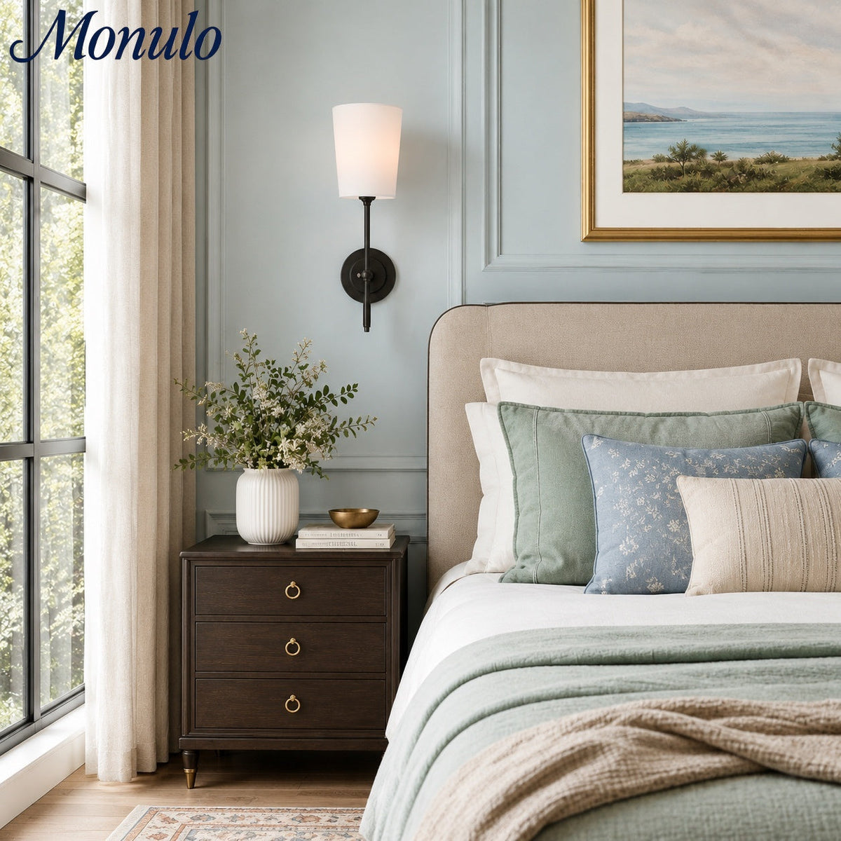 Rowan Classic Fabric Shade Wall Sconce Elegant Style - Bedroom Bedside Lighting | Souliia