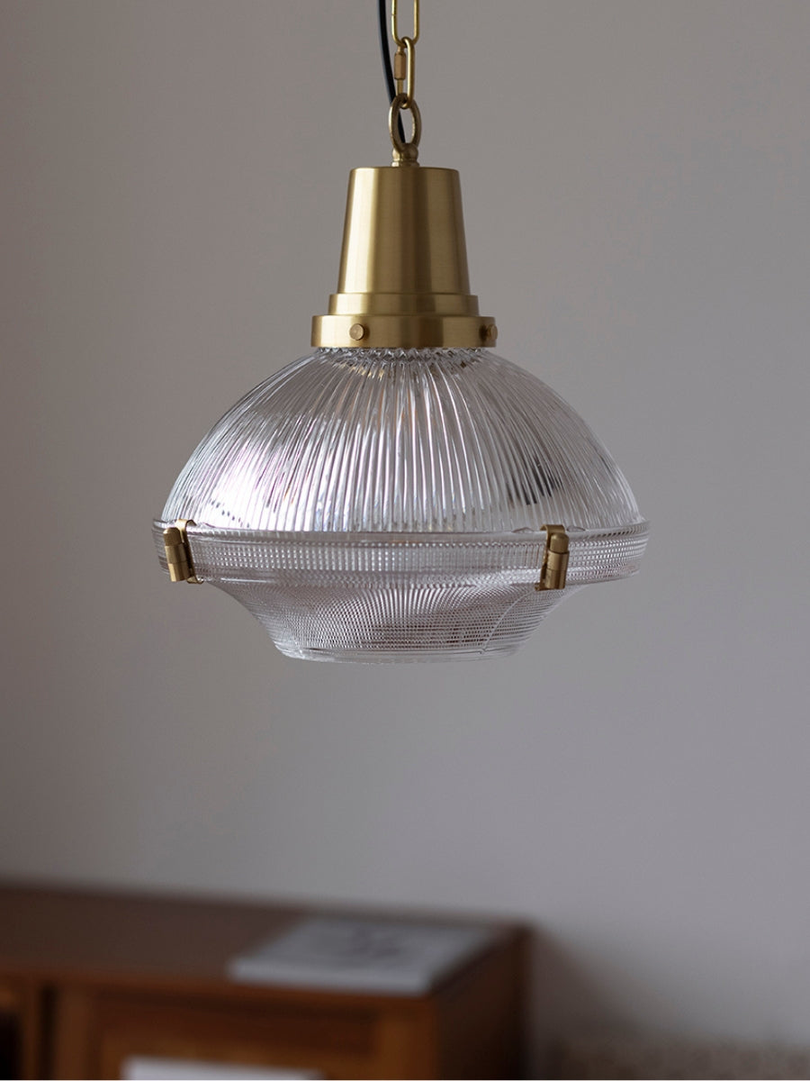 Ribbed Glass Pendant Light – Stylish Brass and Glass Pendant Light for Kitchen & Modern Interiors | Souliia