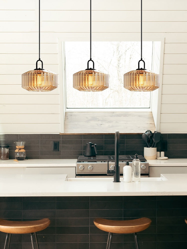 Ribbed Glass Pendant Light - Vintage Green Glass Hanging Light with Modern Appeal | Souliia