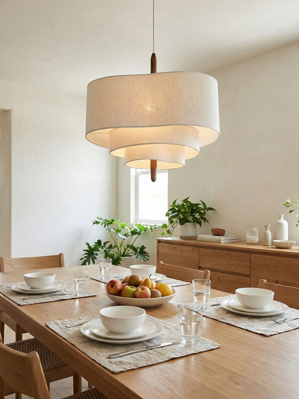 Softlume Wave Linen Shade Pendant Lamp - Modern Light for Dining Room | Souliia
