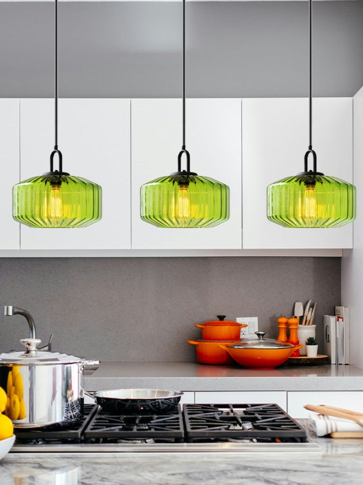 Ribbed Glass Pendant Light - Vintage Green Glass Hanging Light with Modern Appeal | Souliia