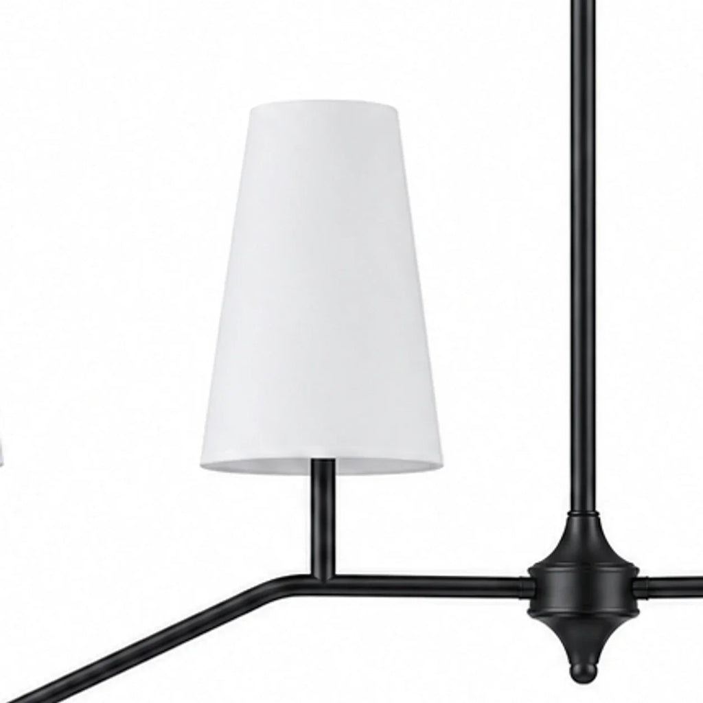 Strellux Linear Kronleuchter mit weißen Stoffschirmen - Messing und Schwarz Vintage-Stil für Esszimmer | Souliia