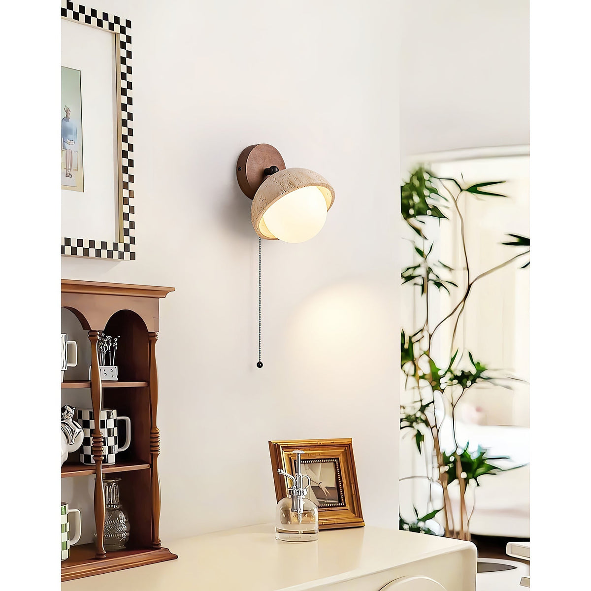 Modern Travertine Wall Lamp – Minimalist Stone Sconce for Bedroom Living Room Hallway | Souliia