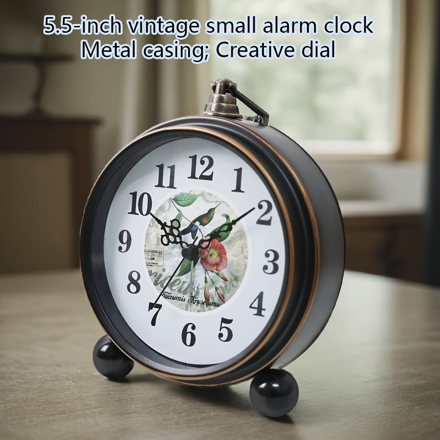 ElegantTime Metal Nightstand Alarm Clock — Quiet Analog Movement, Large Clear Display