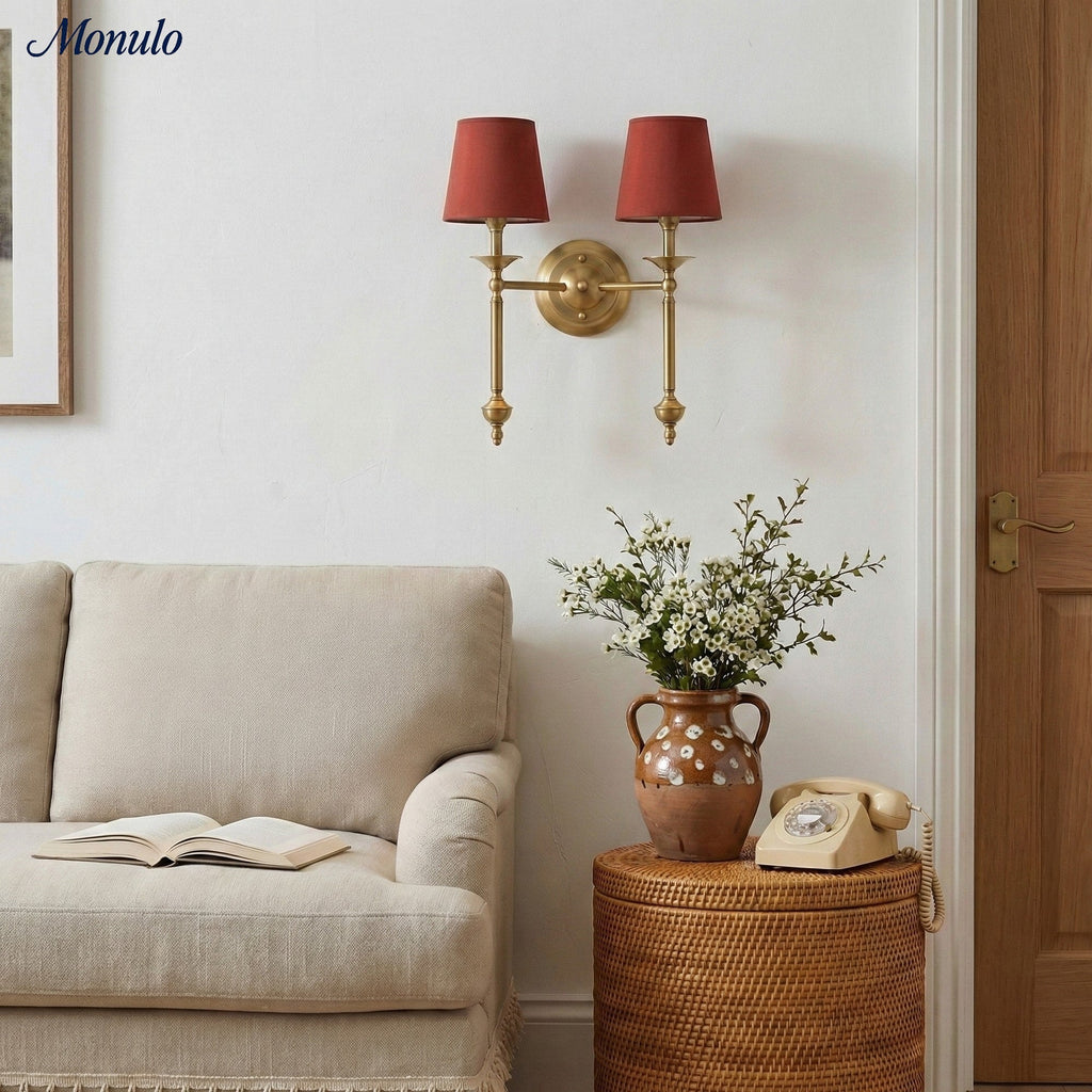 Rowan Fabric Shade Wall Sconce in Antique Copper - Vintage Luxury Light for Interiors | Souliia