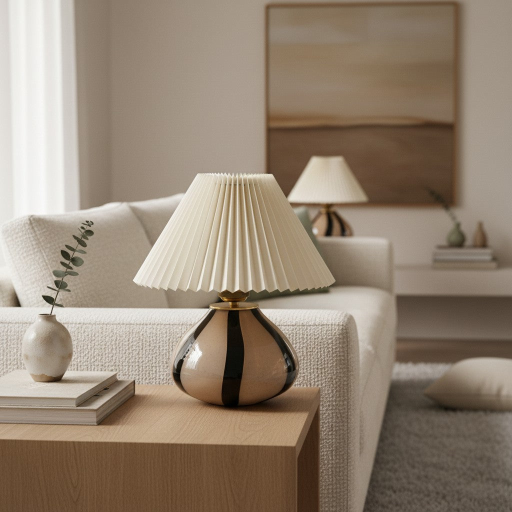 Undara Minimalist Fabric Pleat Table Lamp - Modern Nordic Lighting for Home Office and Side Tables | Souliia