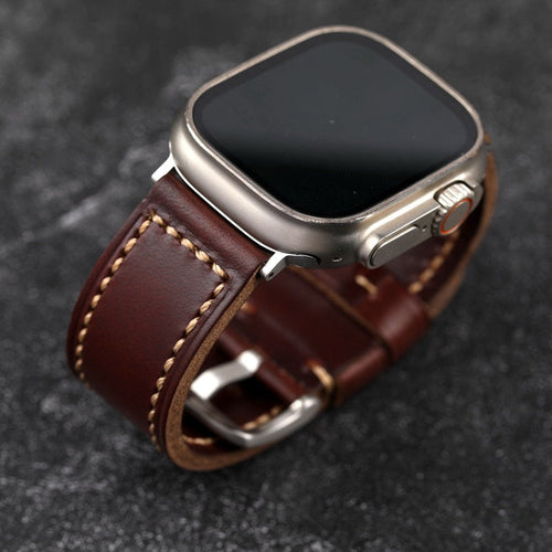 Apple Watch Leather Strap — Antique Red-Brown Color, Compatible With All Models