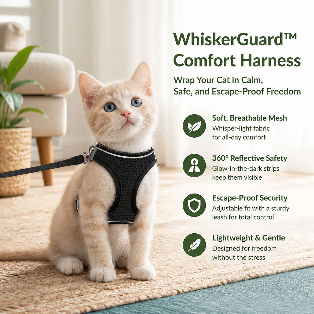 WhiskerGuard Comfort Harness — Τυλίξτε τη γάτα σας με ήρεμη, ασφαλή και απόδραση-αποτρεπτική ελευθερία - Souliia