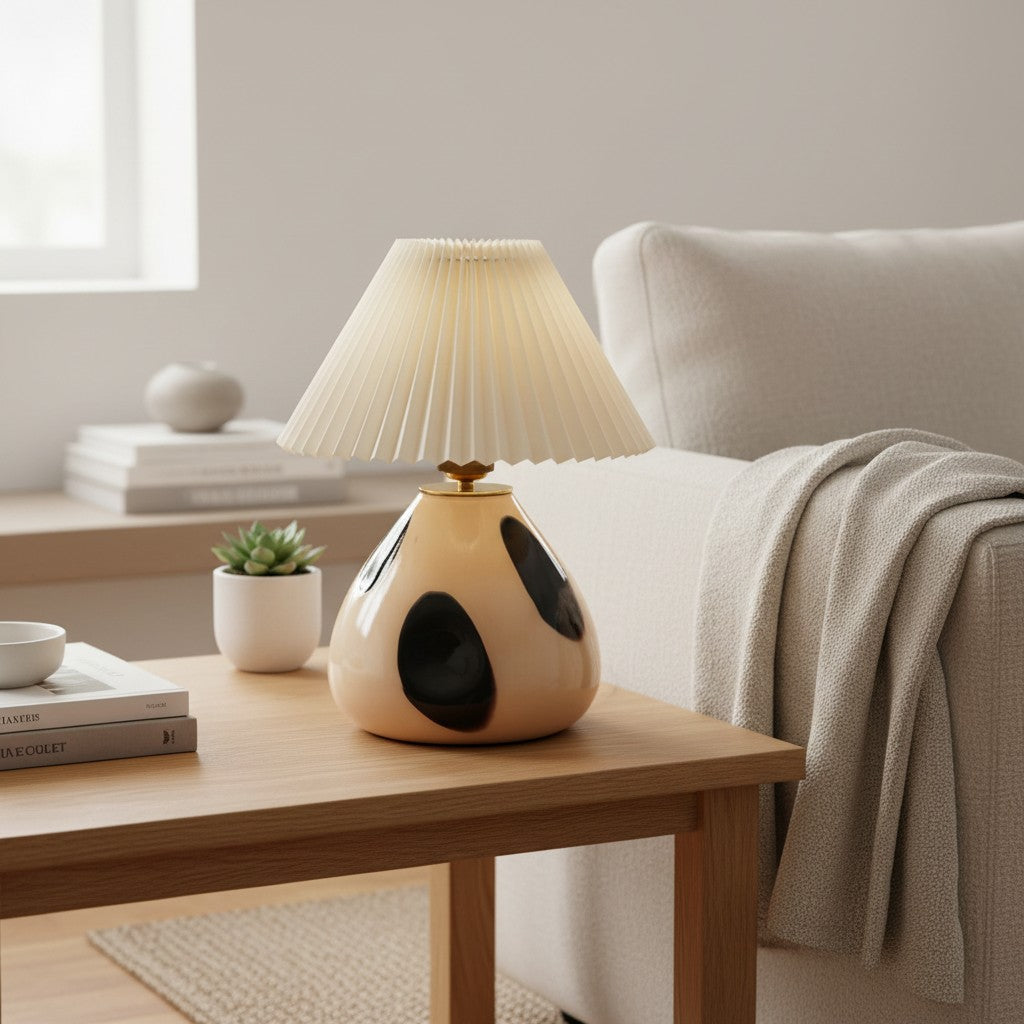 Undara Minimalist Fabric Pleat Table Lamp - Modern Nordic Lighting for Home Office and Side Tables | Souliia