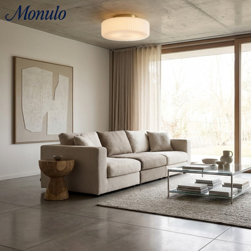 Lunorib Milky White Ribbed Ceiling Light - Modern Glass Lamp for Bedroom | Souliia