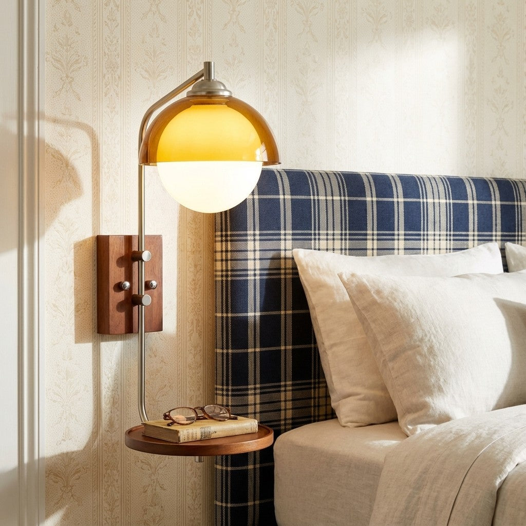 Sunset Glow Moderne Wandleuchte mit Acrylschirm und Holzstruktur-Basis für Schlafzimmer, Flur, Wohnzimmer | Souliia