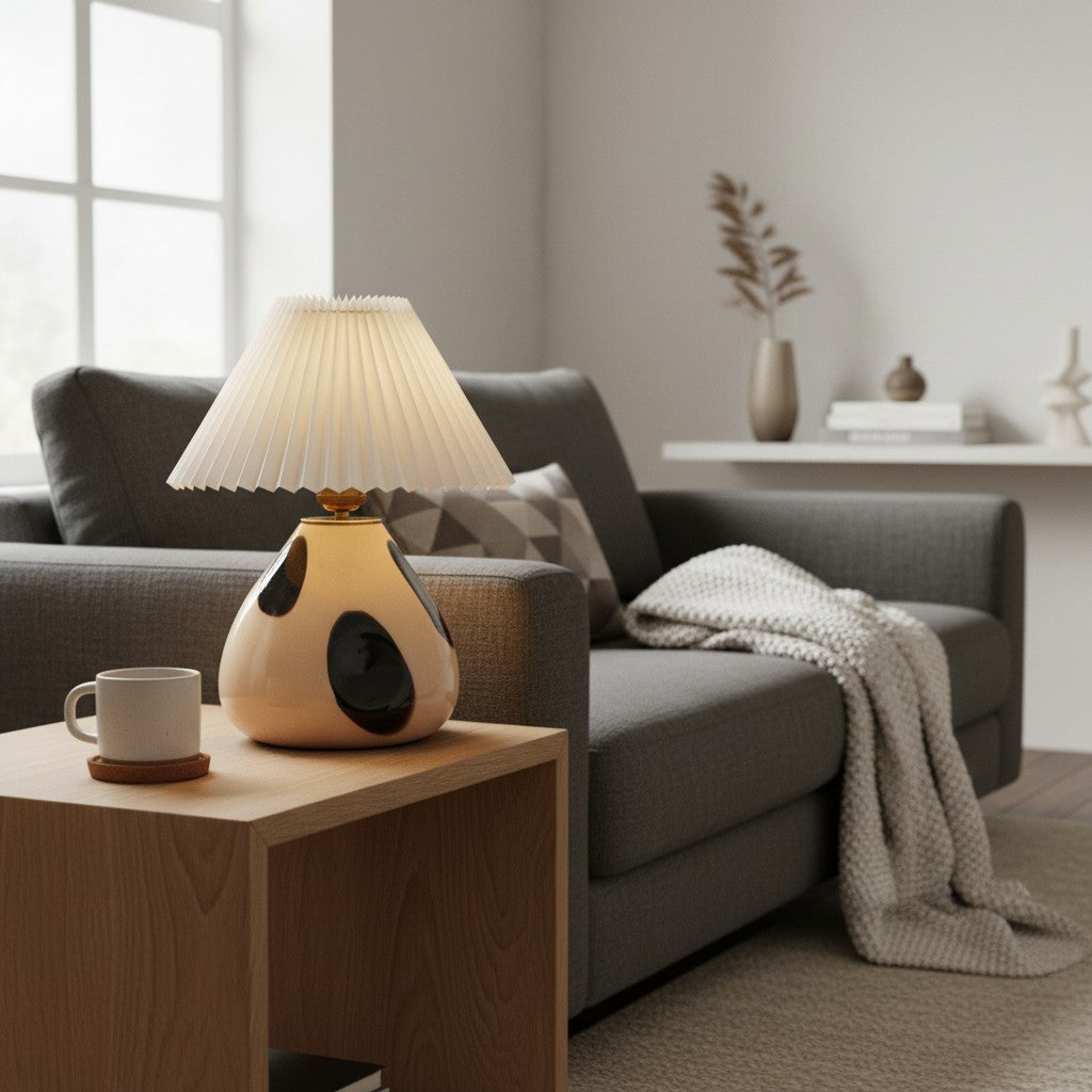 Undara Minimalist Fabric Pleat Table Lamp - Modern Nordic Lighting for Home Office and Side Tables | Souliia