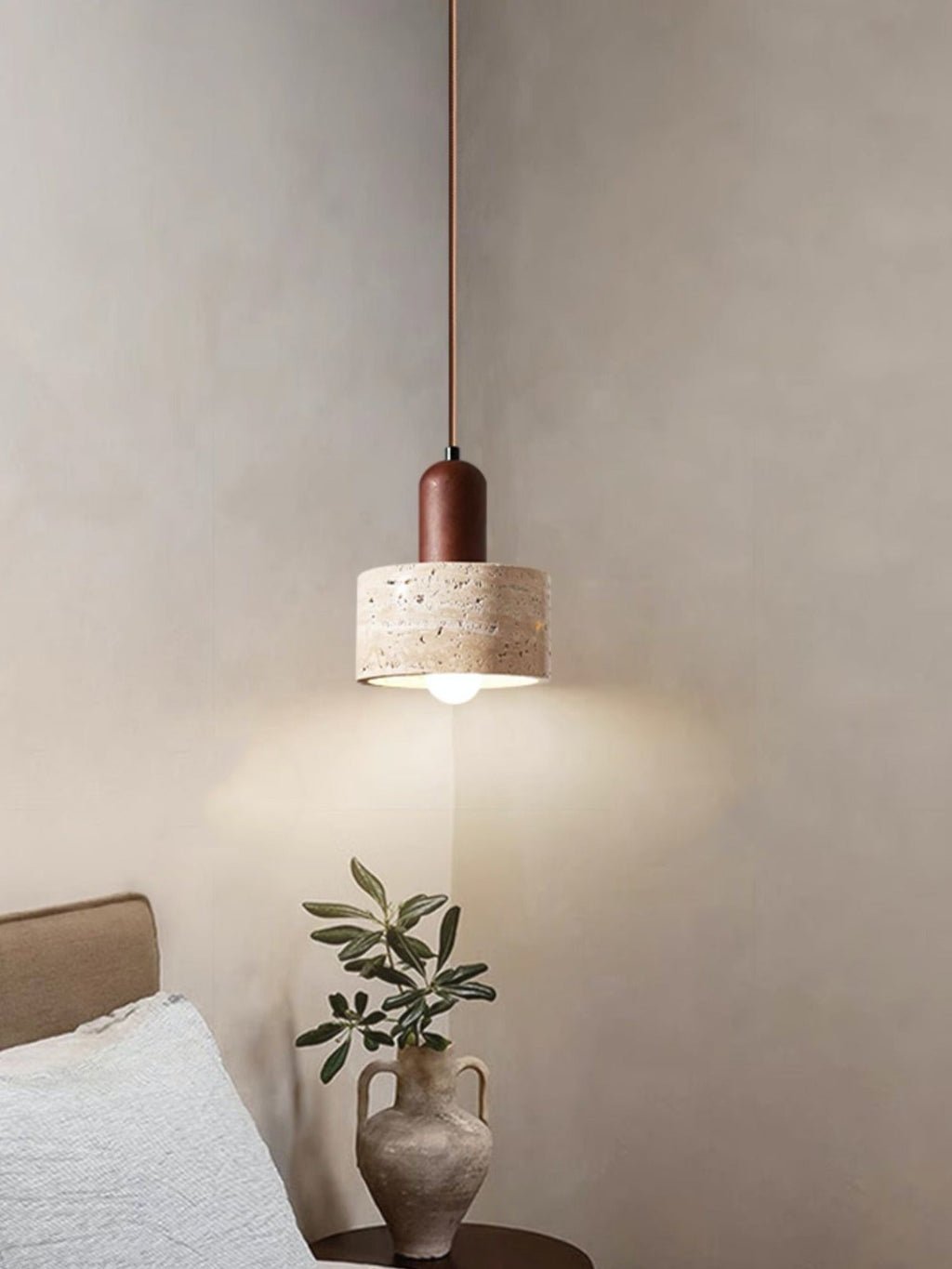 Travertin Japanischer Wabi-sabi Stil Nachttisch-Pendelleuchte für Schlafzimmer | Souliia
