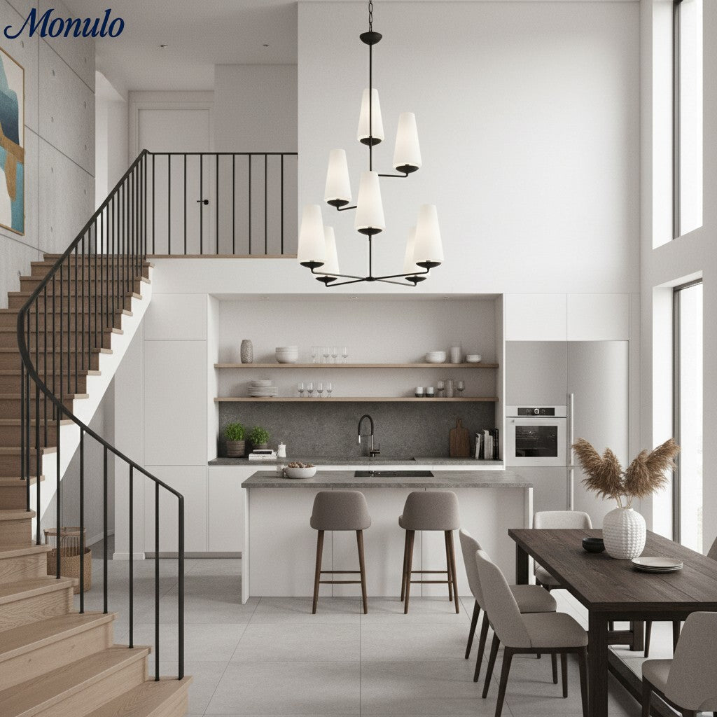 Rowan Tiered vertical Multi-Head Chandelier - Modern Metal and Fabric for Living Rooms and Foyer | Souliia