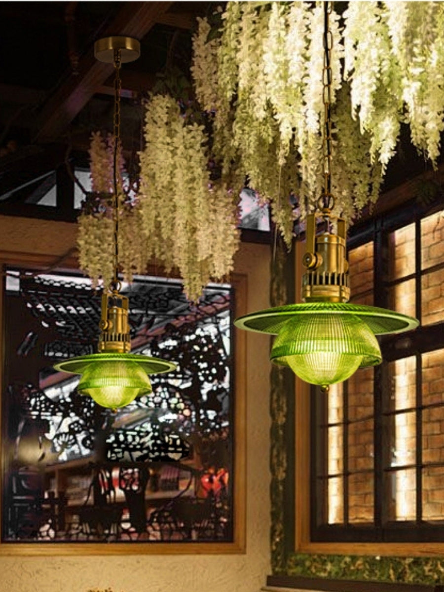 Ribbed Glass Pendant Light - Contemporary Brass and Glass Pendant for Kitchen and Living Room | Souliia