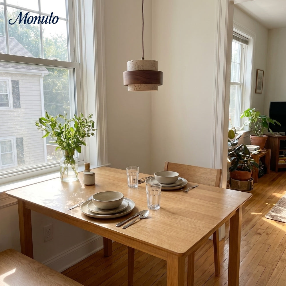Travertin Holz Pendelleuchte - Moderne organische Hängeleuchte für Wohnzimmer | Souliia
