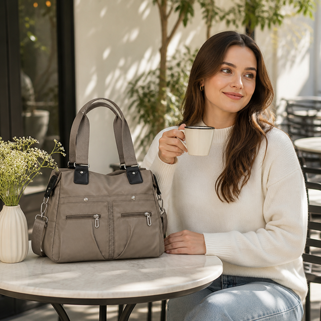 VeroStride – Soft Nylon Shoulder Bag with Detachable Crossbody Strap - Souliia