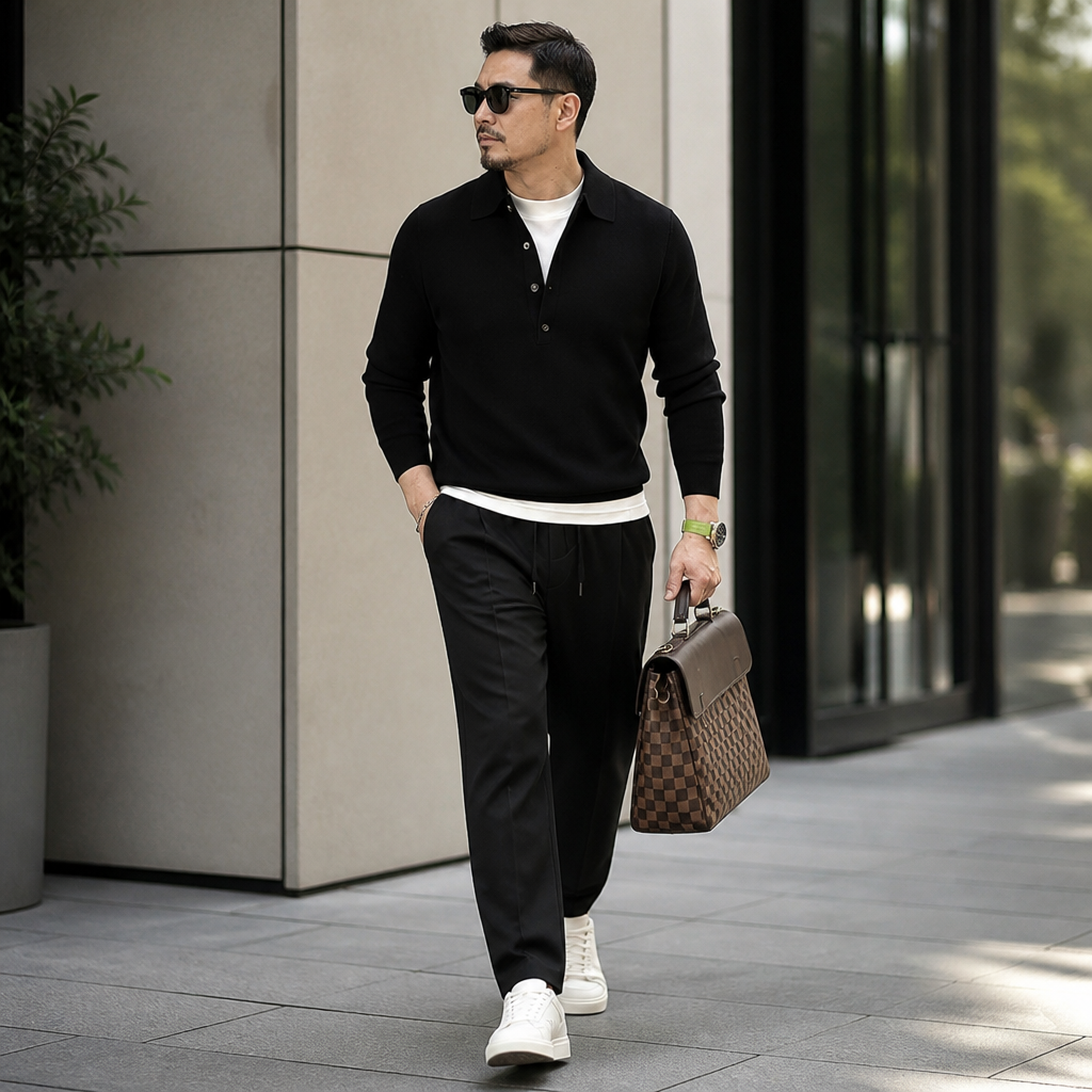 ValorWeave – Tailored Knit Polo with Spread Collar & Button Placket - Souliia