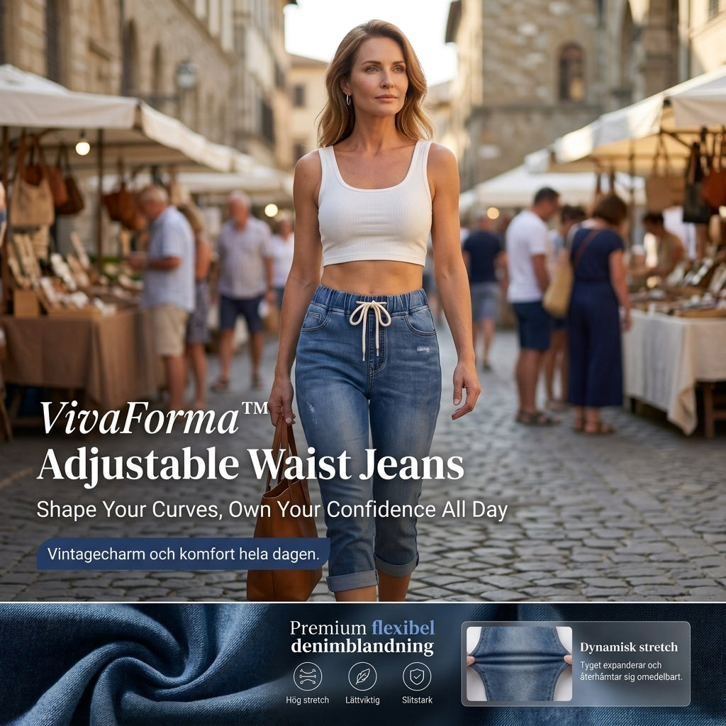 VivaForma – Relaxed Pull-On Stretch Jeans with Adjustable Drawstring Waist - Souliia
