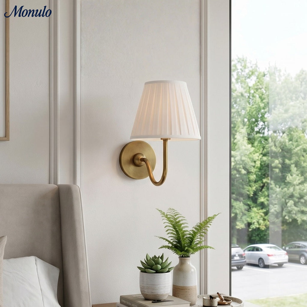 Luvora Fabric Shade Wall Sconce with Drum Shade - Classic Pleated Sconce Light | Souliia