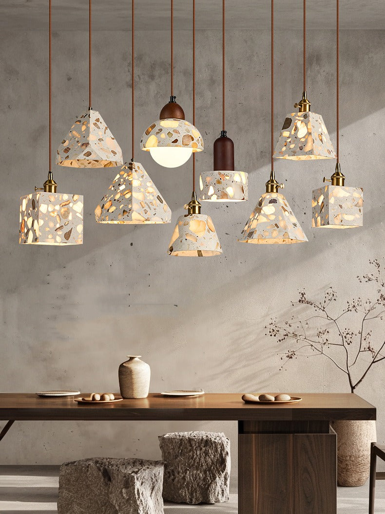 Wabi-sabi Style Water-polished Translucent Stone Retro Pendant Lamp | Souliia