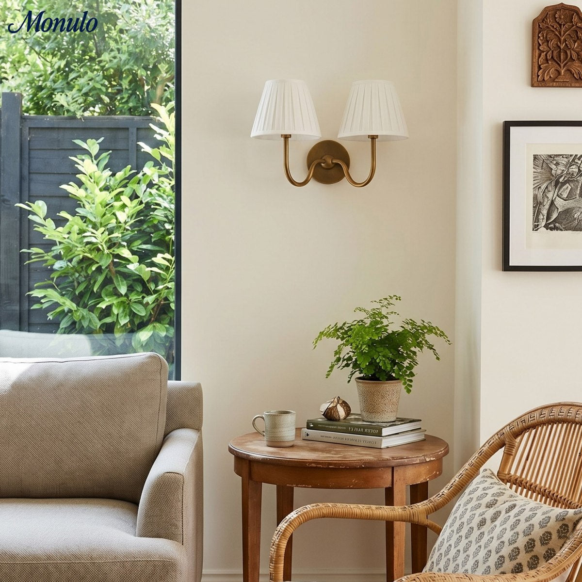 Luvora Fabric Shade Wall Sconce with Drum Shade - Classic Pleated Sconce Light | Souliia