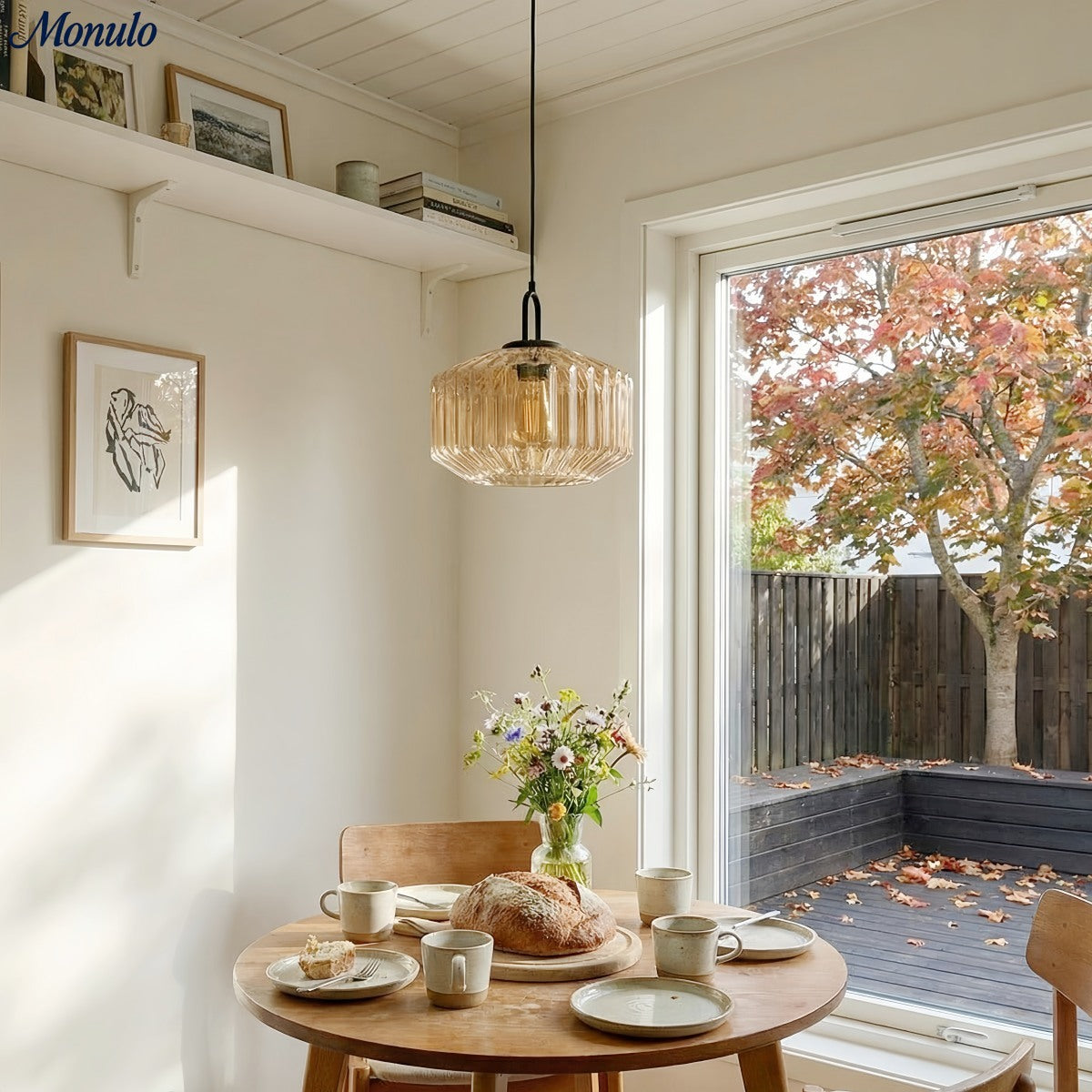Ribbed Glass Pendant Light - Vintage Green Glass Hanging Light with Modern Appeal | Souliia