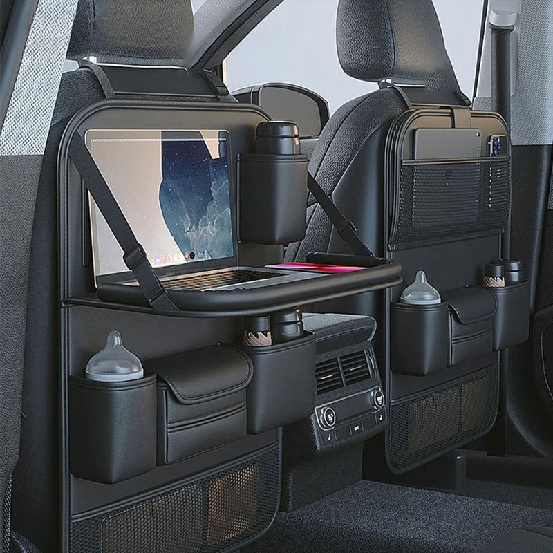 Organizér na zadní sedadlo automobilu — skládací stolek a držák na tablet