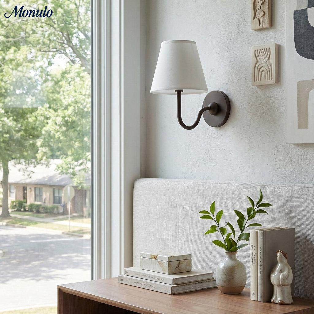 Luvora Fabric Shade Wall Sconce with Drum Shade - Classic Pleated Sconce Light | Souliia