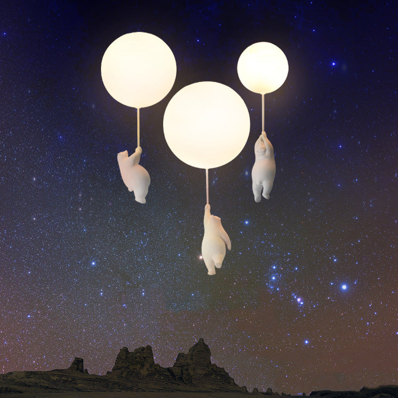 CosmoNest Balloon LED Ceiling Lamp — Suspended Bear Motif, Vibrant Balloon Accents