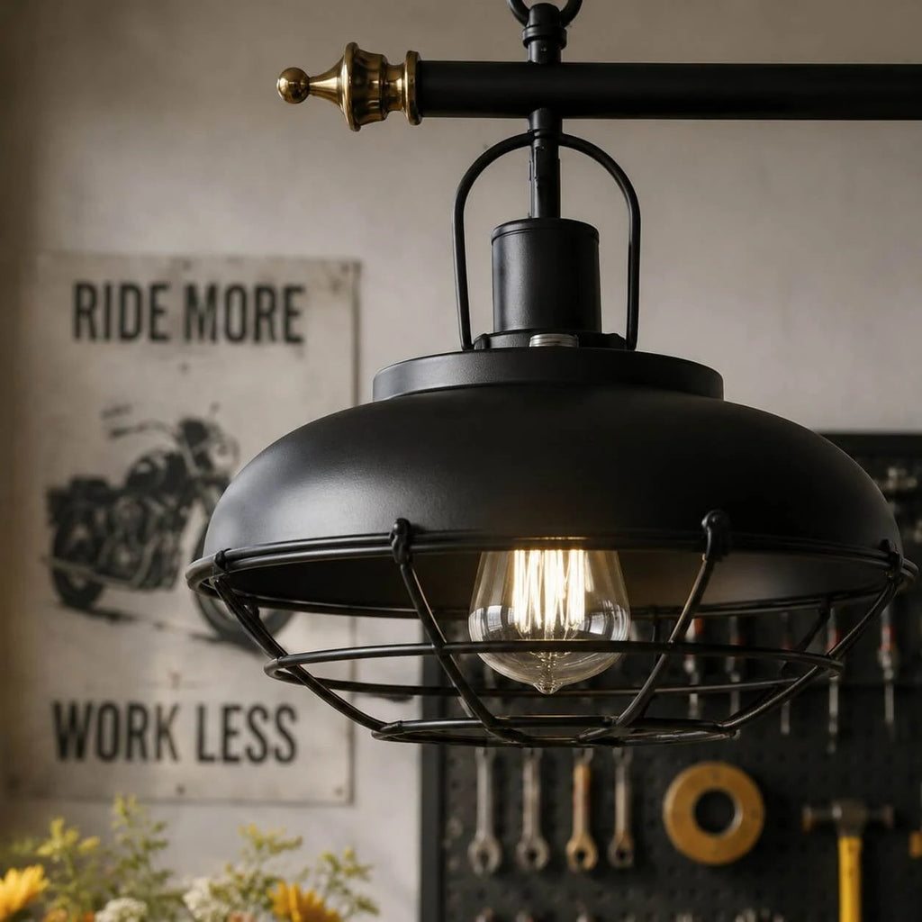 Vintage Industrial Billiard Pendant Light with Glass or Iron Shades | Souliia