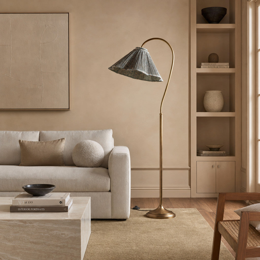 Solmire Blumen-Stehleuchte mit Schwanenhals - Plissierter Stoff-Metallschirm für Wohnzimmer und Schlafzimmer | Souliia