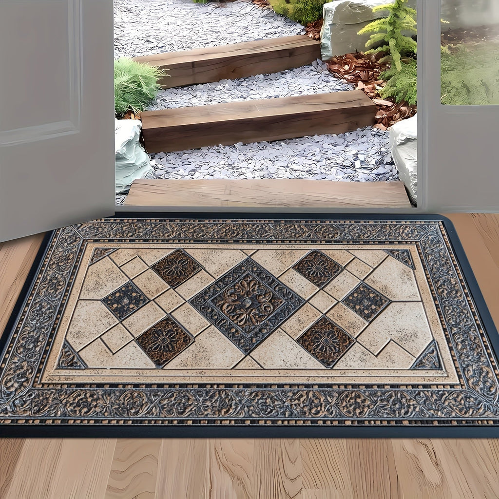 Stylehaven Machine Washable Floor Mat — Structured Geometric Border Trim