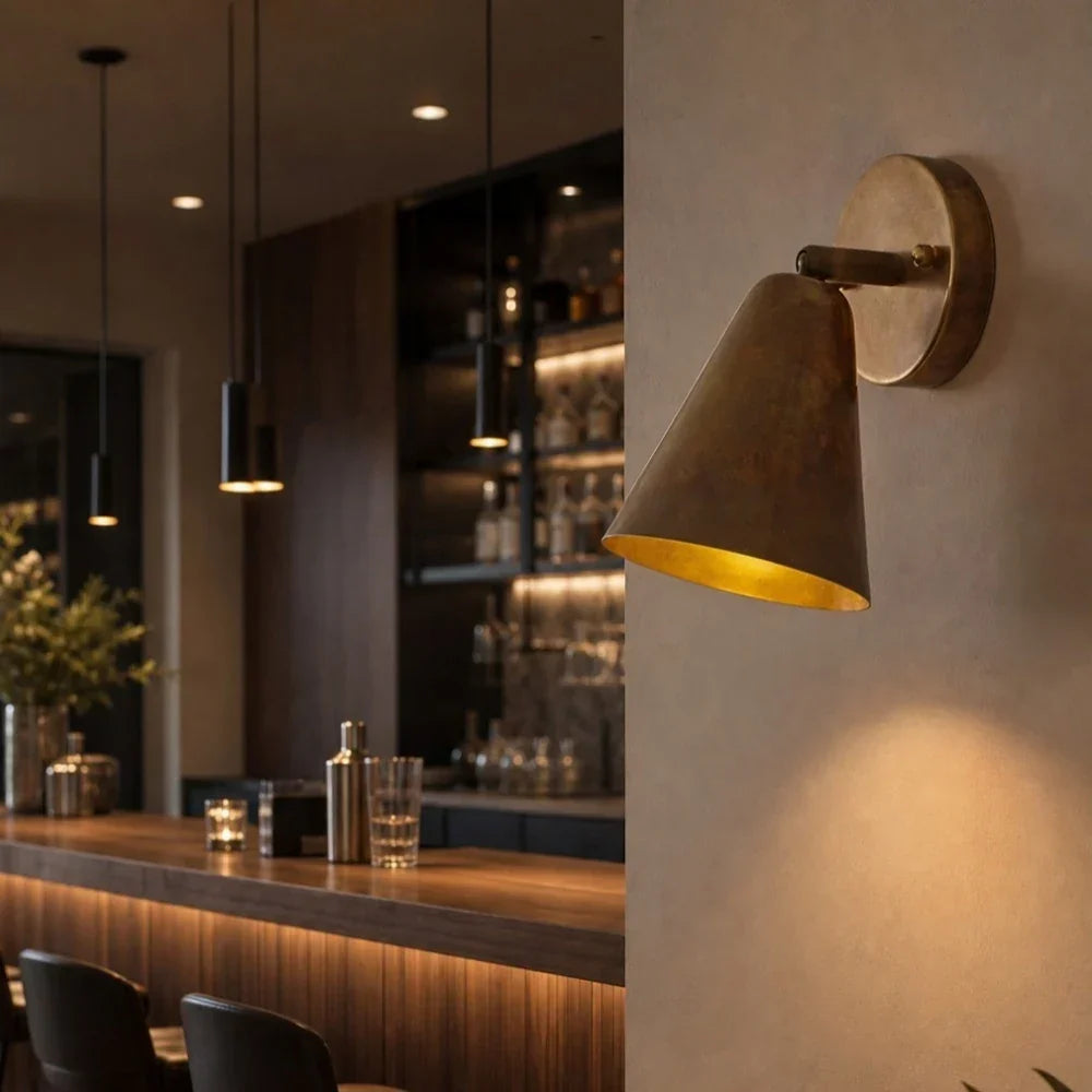 Retro Brass Cone Wall Lamp | Souliia