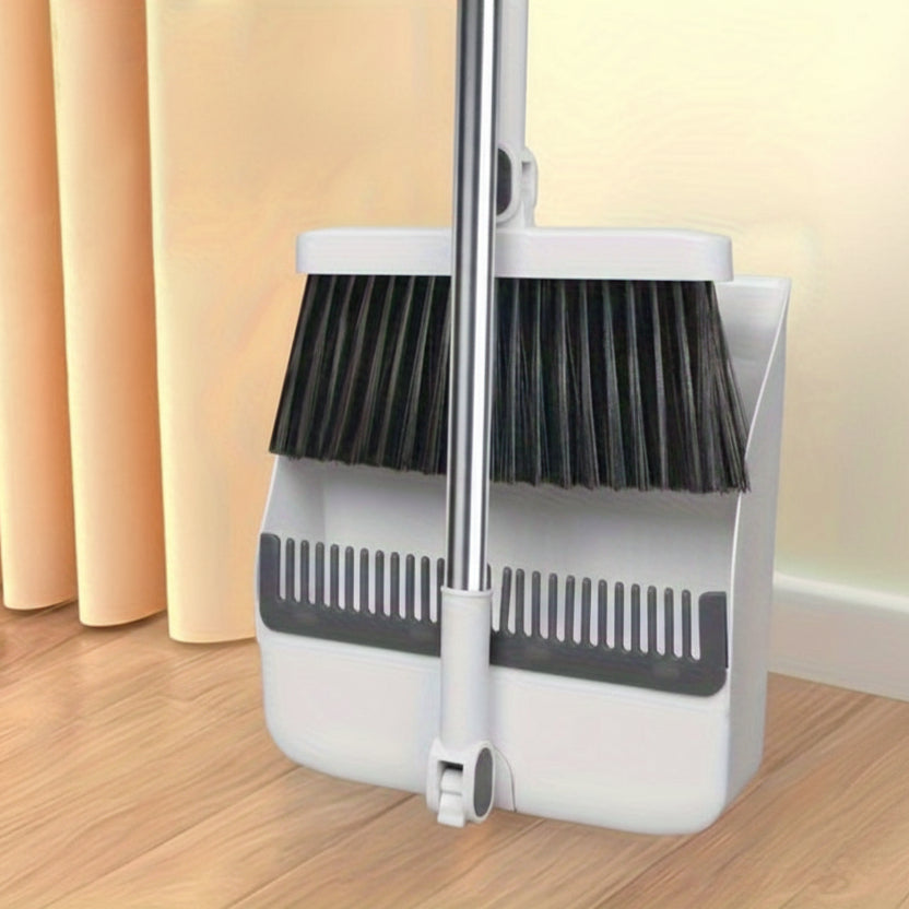 Cleansweep Pro Long-Handle Broom & Dustpan Set — 360° Rotating Head, Built-In Comb Teeth