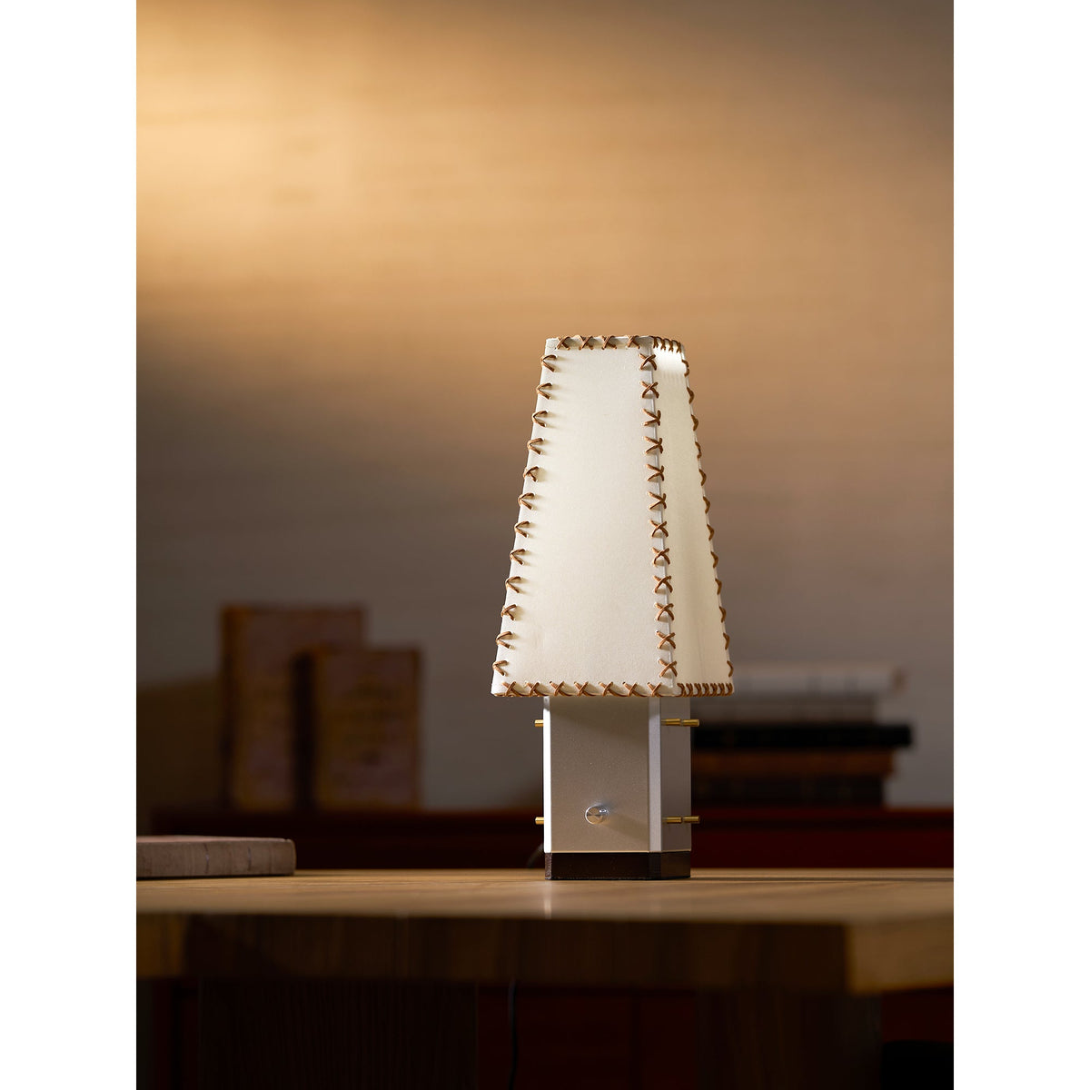 Modern Geometric Metal Table Lamp – Parchment Shade for Bedroom Nightstand Lighting | Souliia