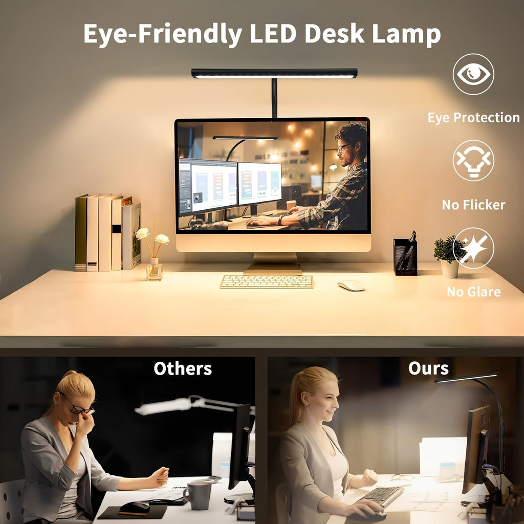 Widelux Ultra-Wide Clip-On Desk Lamp — 3-Color Temperature Control, Secure Desktop Clip
