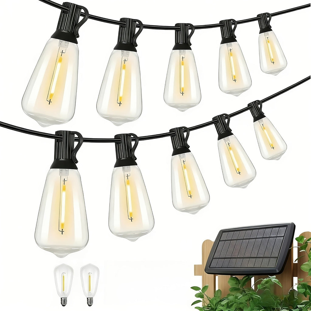Solara Solar LED String Lights — 100-Foot Length, Dimmable Yellow ST38 Bulbs