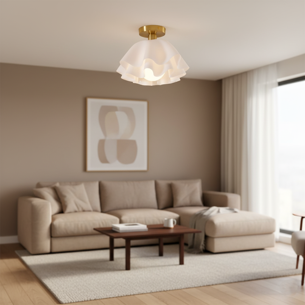 Lustra Pleated Retro Brass Acrylic Ceiling Light | Souliia