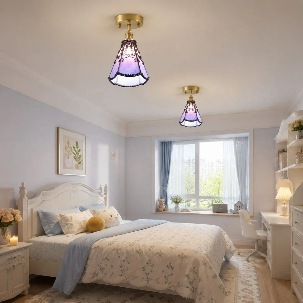 Tiffany Stil Lila Buntglas Halbeinbau-Deckenleuchte | Souliia