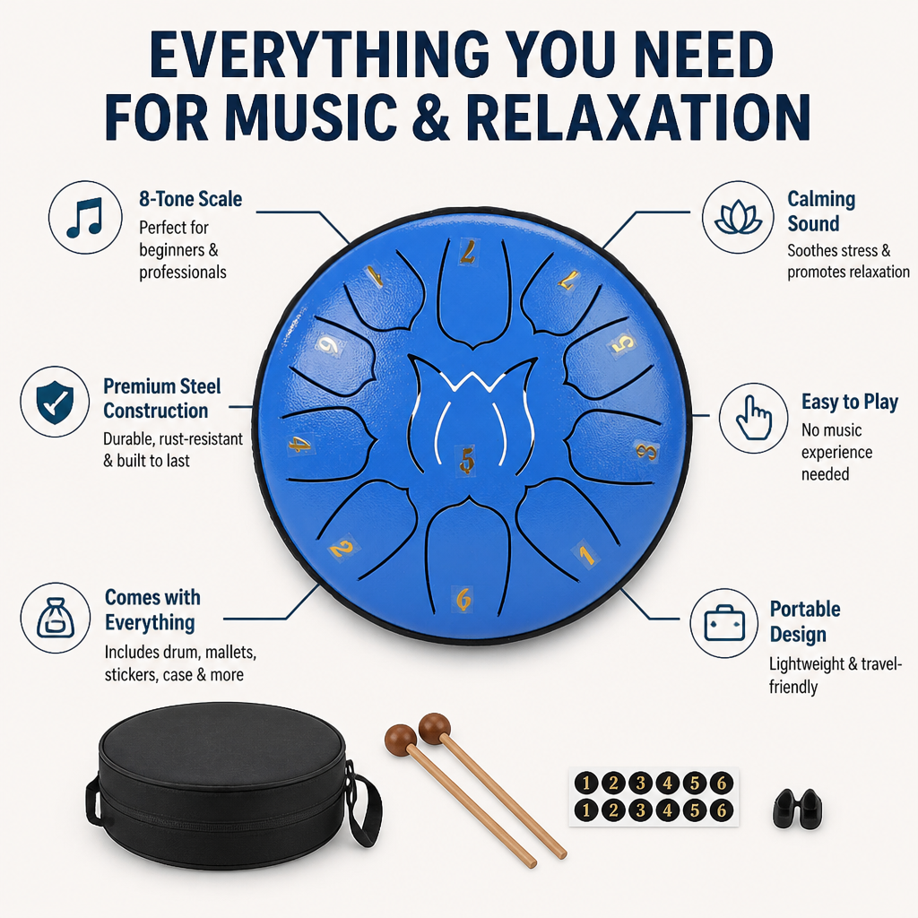 SereniTone Steel Tongue Drum — Instantly Melt Stress and Unlock Your Creative Flow - Souliia