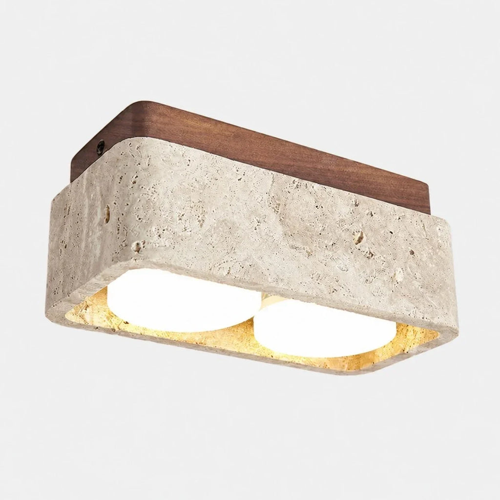Travertin Quadrat Deckenleuchte mit Holz-Canopy | Souliia