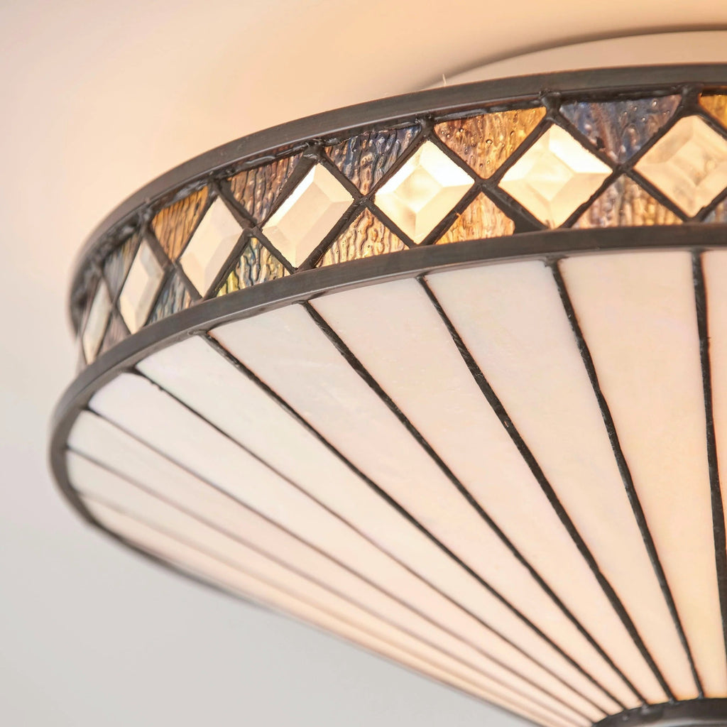 Tiffstar Elegant Art Glass Flush Ceiling Light with Vintage inspired Glass Diffuser – Classic Ceiling Fixture for Home Interiors | Souliia