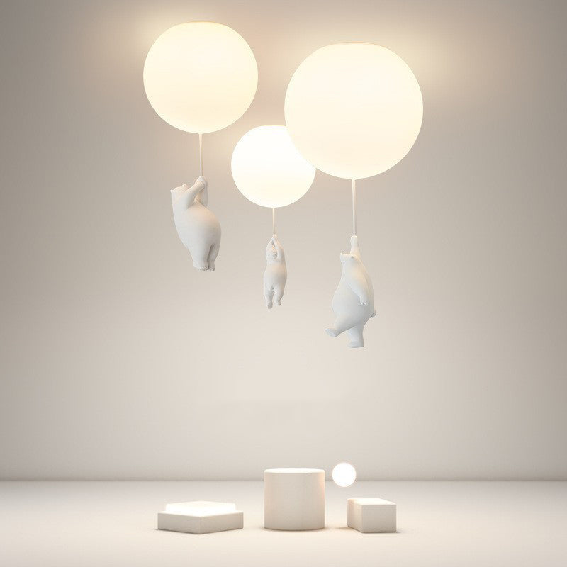CosmoNest Balloon LED Ceiling Lamp — Suspended Bear Motif, Vibrant Balloon Accents