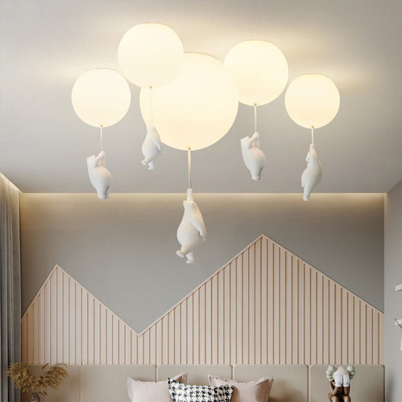 CosmoNest Balloon LED Ceiling Lamp — Suspended Bear Motif, Vibrant Balloon Accents